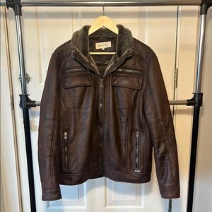 Calvin Klein Faux Fur Shearling Leather Bomber Jacket